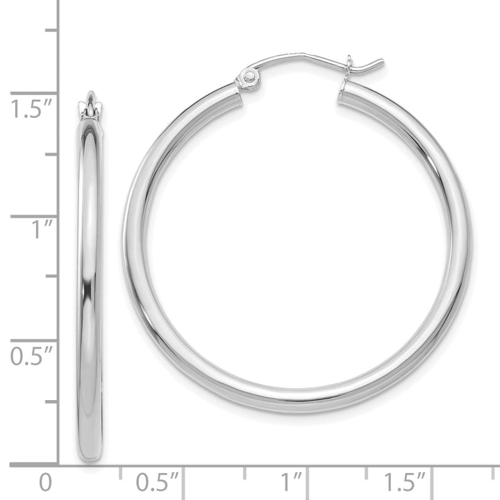 14k White Gold 2.5MM Round Hoop Earrings