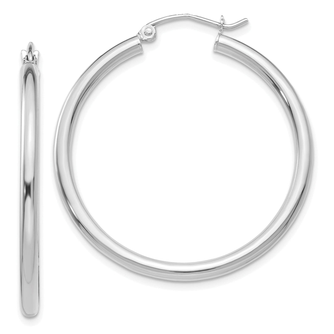 14k White Gold 2.5MM Round Hoop Earrings