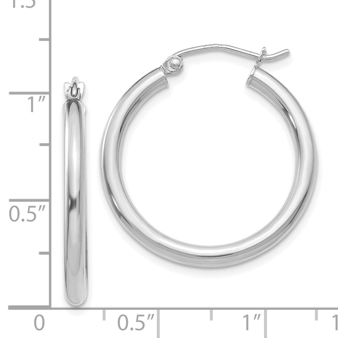 14k White Gold 2.5MM Round Hoop Earrings