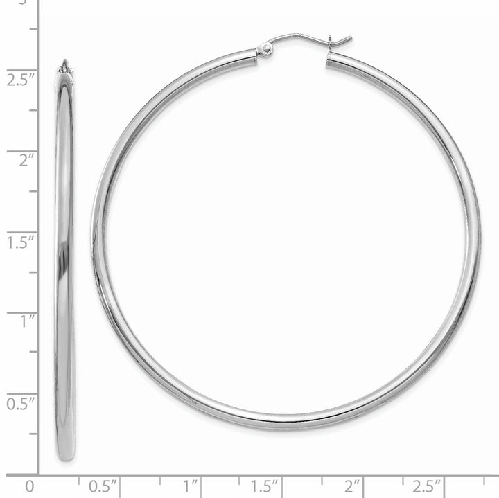 14k White Gold 2.5MM Round Hoop Earrings