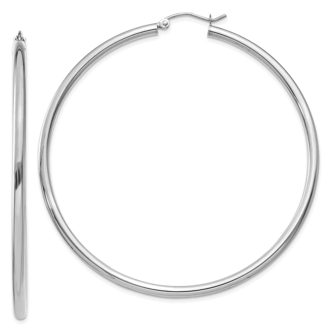 14k White Gold 2.5MM Round Hoop Earrings