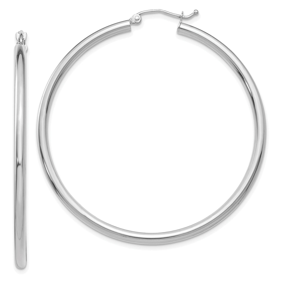 14k White Gold 2.5MM Round Hoop Earrings