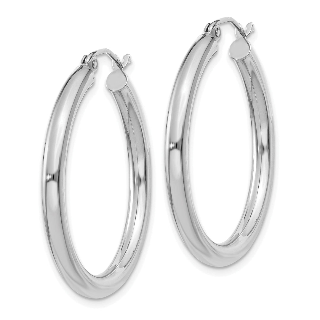 14k White Gold 3MM Round Hoop Earrings