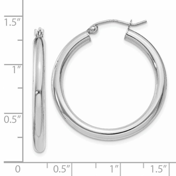 14k White Gold 3MM Round Hoop Earrings