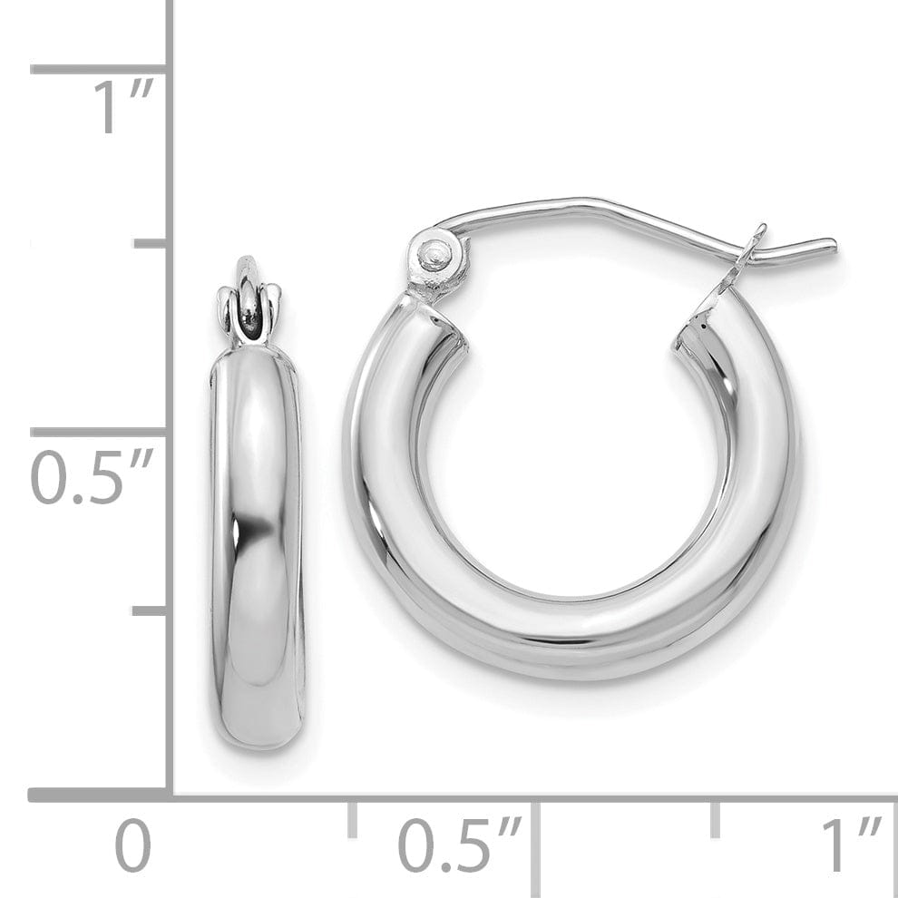 14k White Gold 3MM Lightweight Round Hoop Earrings