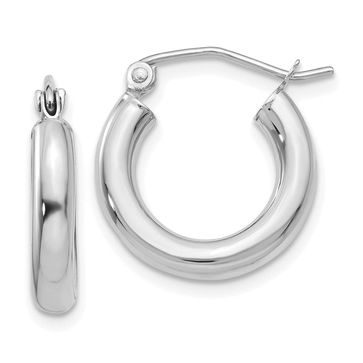 14k White Gold 3MM Lightweight Round Hoop Earrings