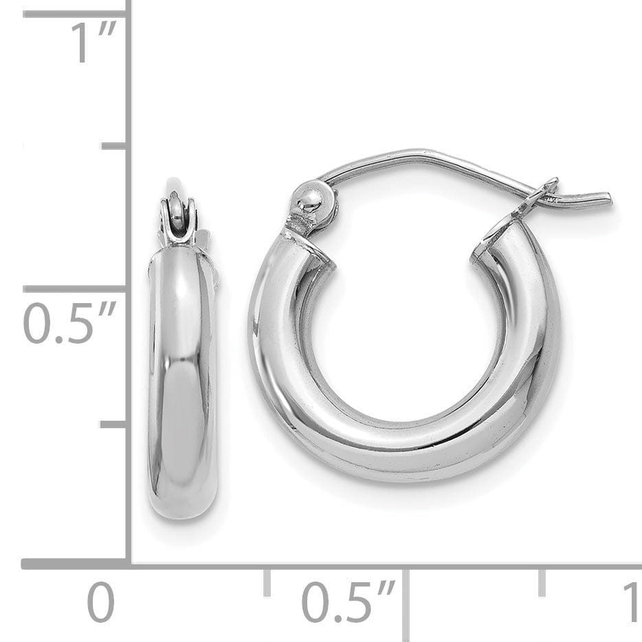 14k White Gold 3MM Round Hoop Earrings