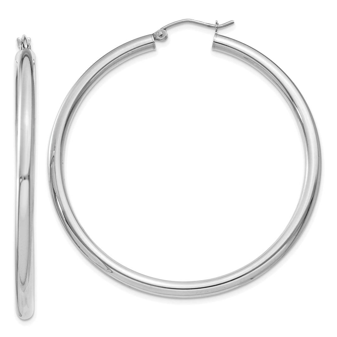 14k White Gold 3MM Round Hoop Earrings