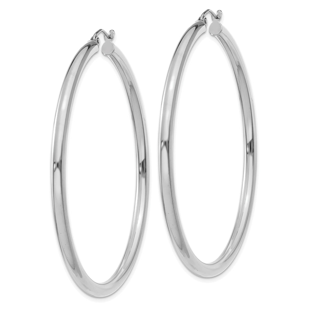 14k White Gold 3MM Round Hoop Earrings