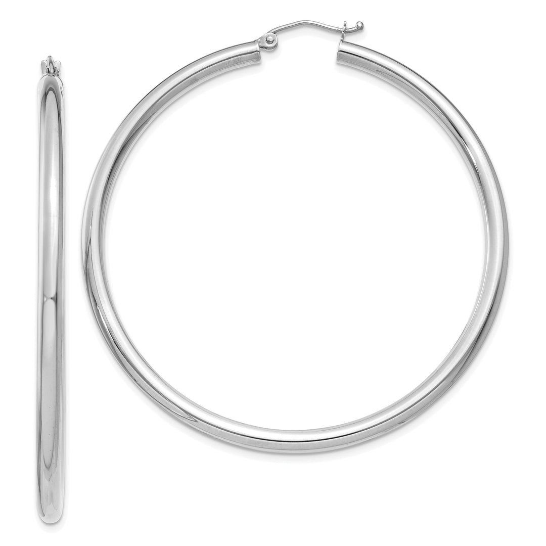 14k White Gold 3MM Round Hoop Earrings