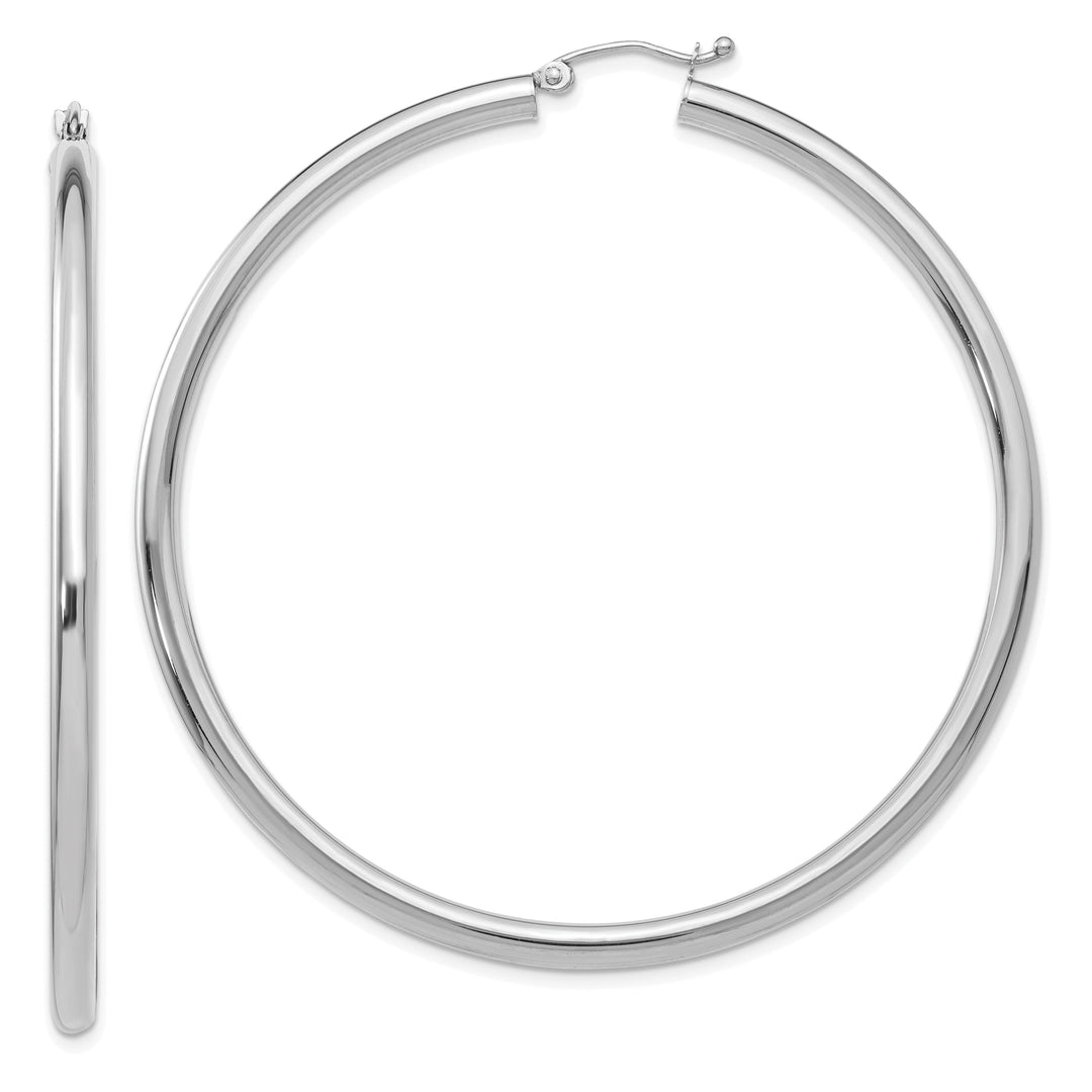 14k White Gold 3MM Round Hoop Earrings