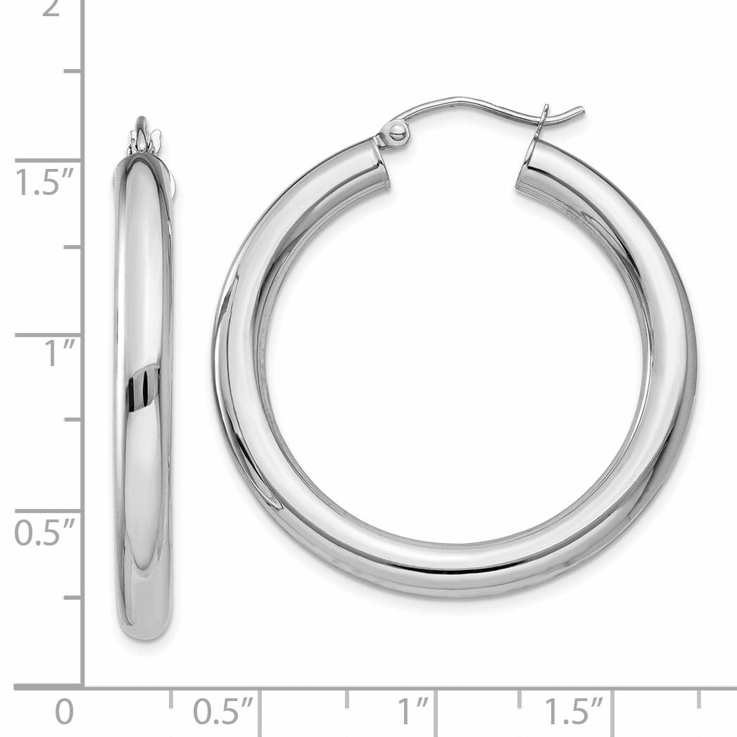 14k White Gold 4MM x 35MM Tube Hoop Earrings