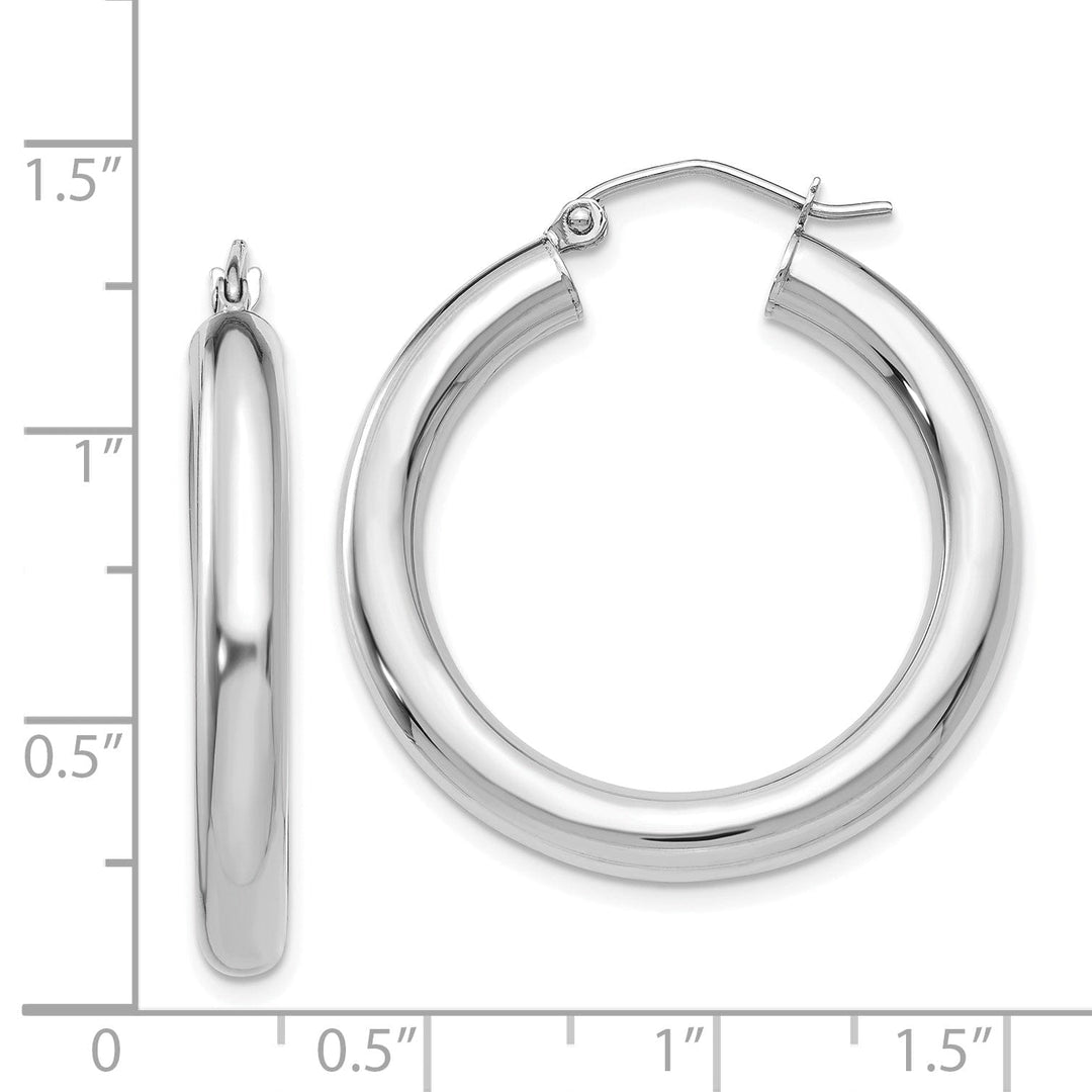 14k White Gold 4MM x 30MM Tube Hoop Earrings