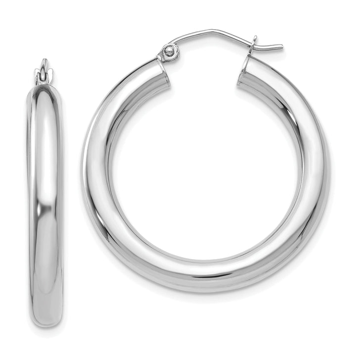 14k White Gold Polished 4MM Lightweight Round Hoop