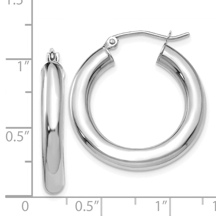 14k White Gold 4MM x 25MM Tube Hoop Earrings