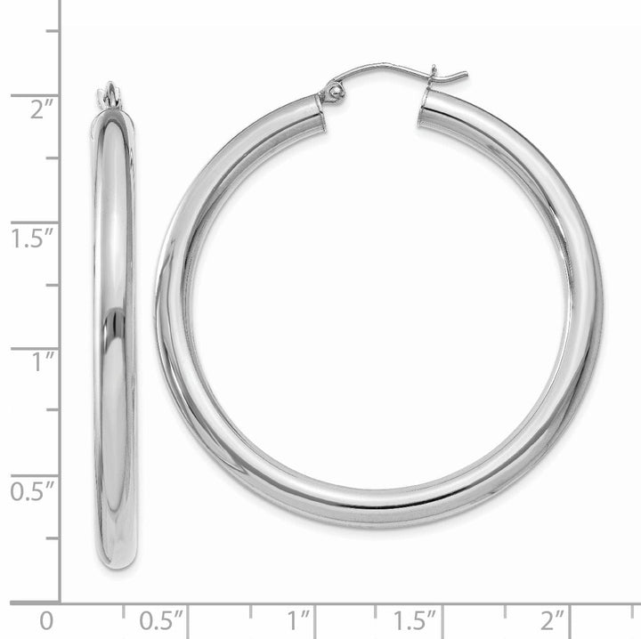 14k White Gold Polished 4MM Lightweight Round Hoop