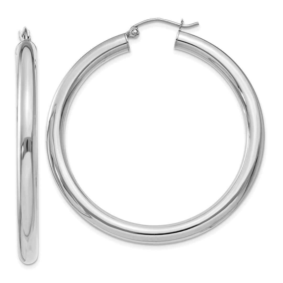 14k White Gold Polished 4MM Lightweight Round Hoop