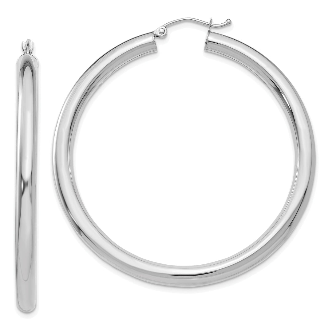 14k White Gold 4MM x 50MM Tube Hoop Earrings