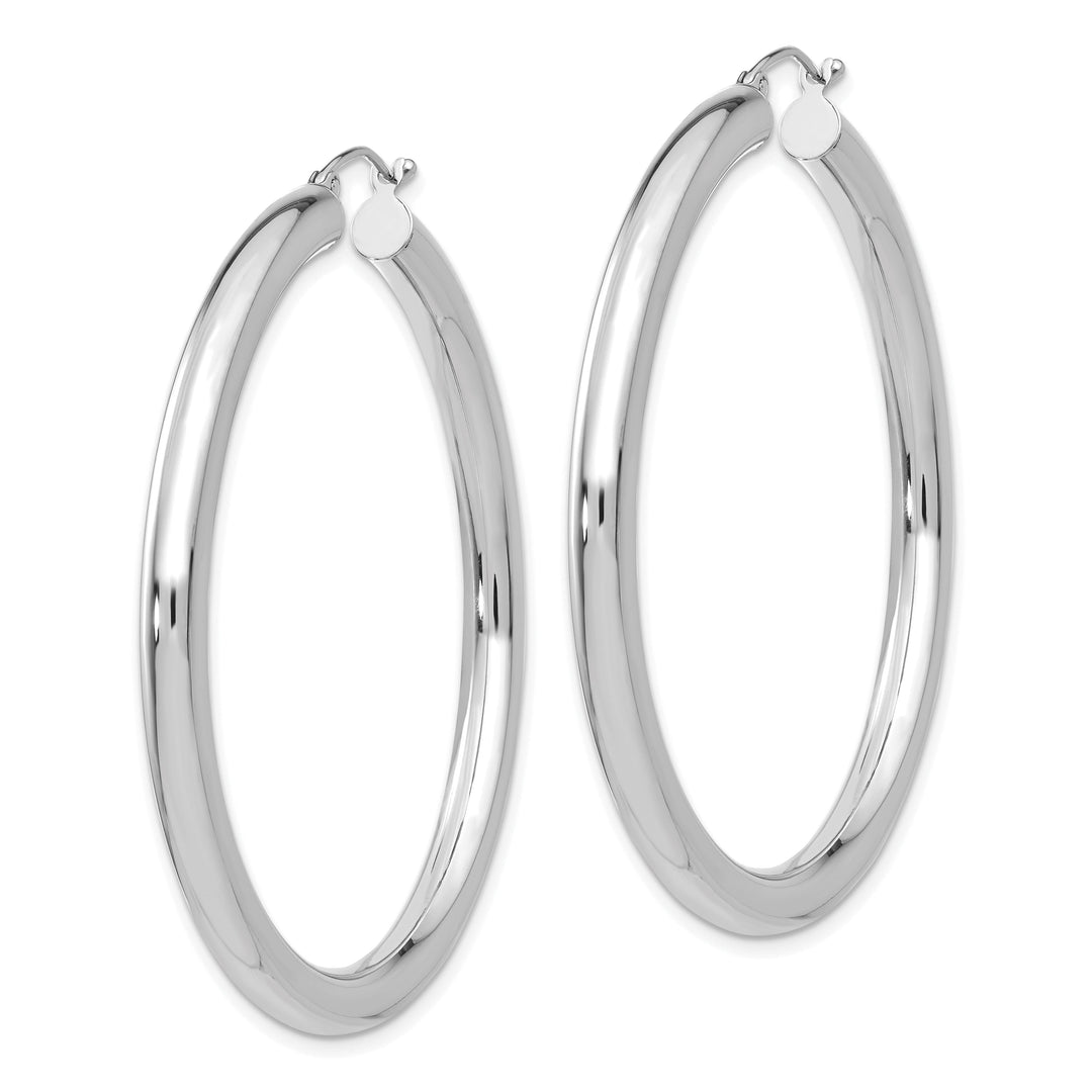 14k White Gold Polished 4MM Lightweight Round Hoop