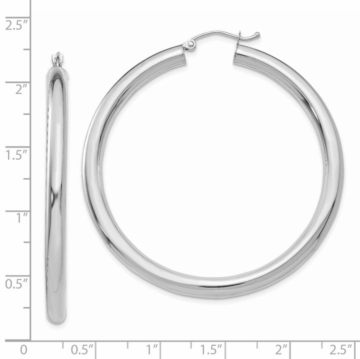 14k White Gold Polished 4MM Lightweight Round Hoop