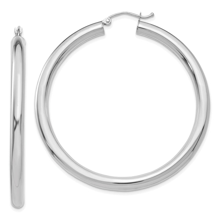 14k White Gold Polished 4MM Lightweight Round Hoop