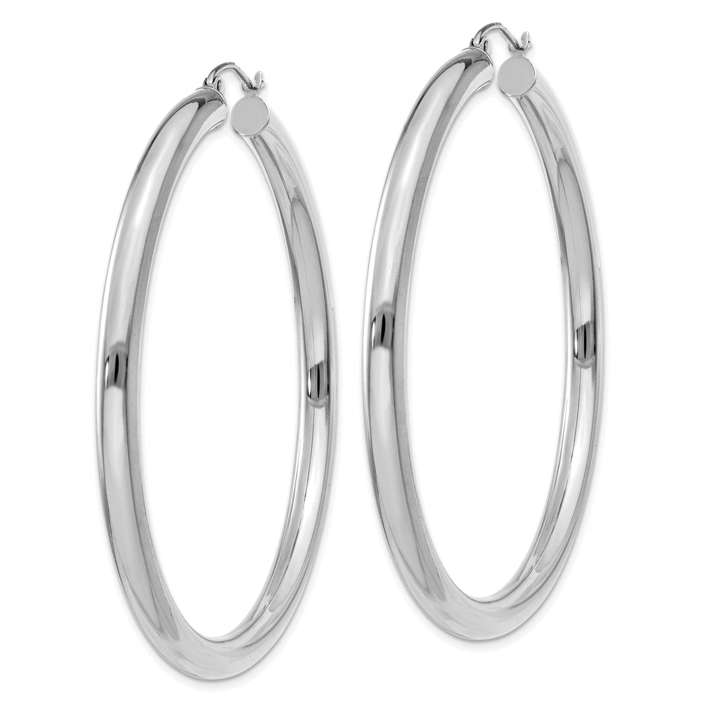 14k White Gold 4MM x 55MM Tube Hoop Earrings