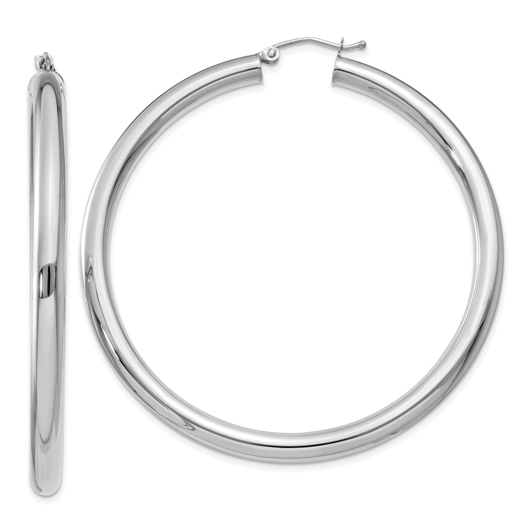 14k White Gold Polished 4MM Lightweight Round Hoop