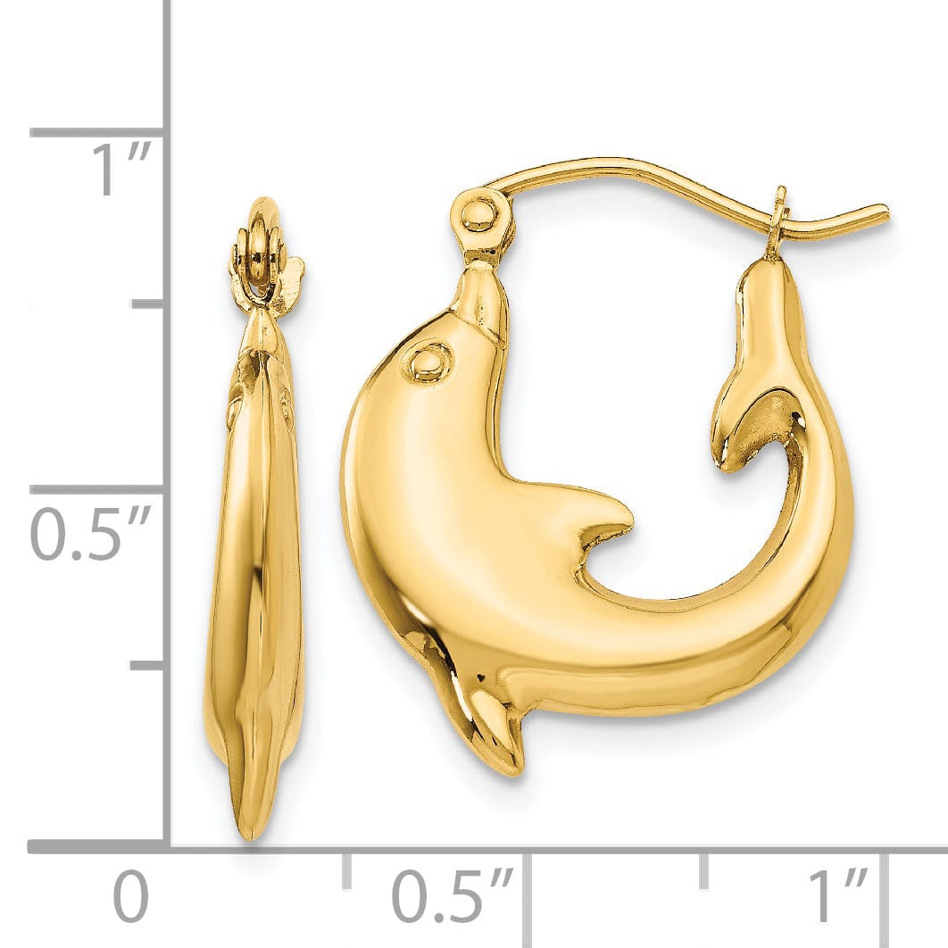 14k Yellow Gold Polished Dolphin Hoop Earrings