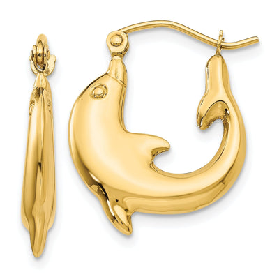 14k Yellow Gold Polished Dolphin Hoop Earrings at $ 145.23 only from Jewelryshopping.com