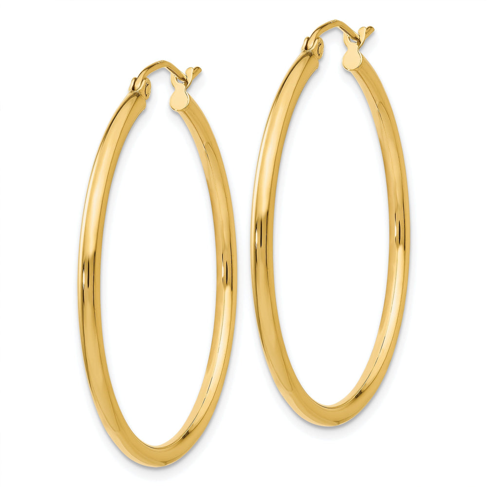 14k Yellow Gold Polished 2MM Round Hoop Earrings