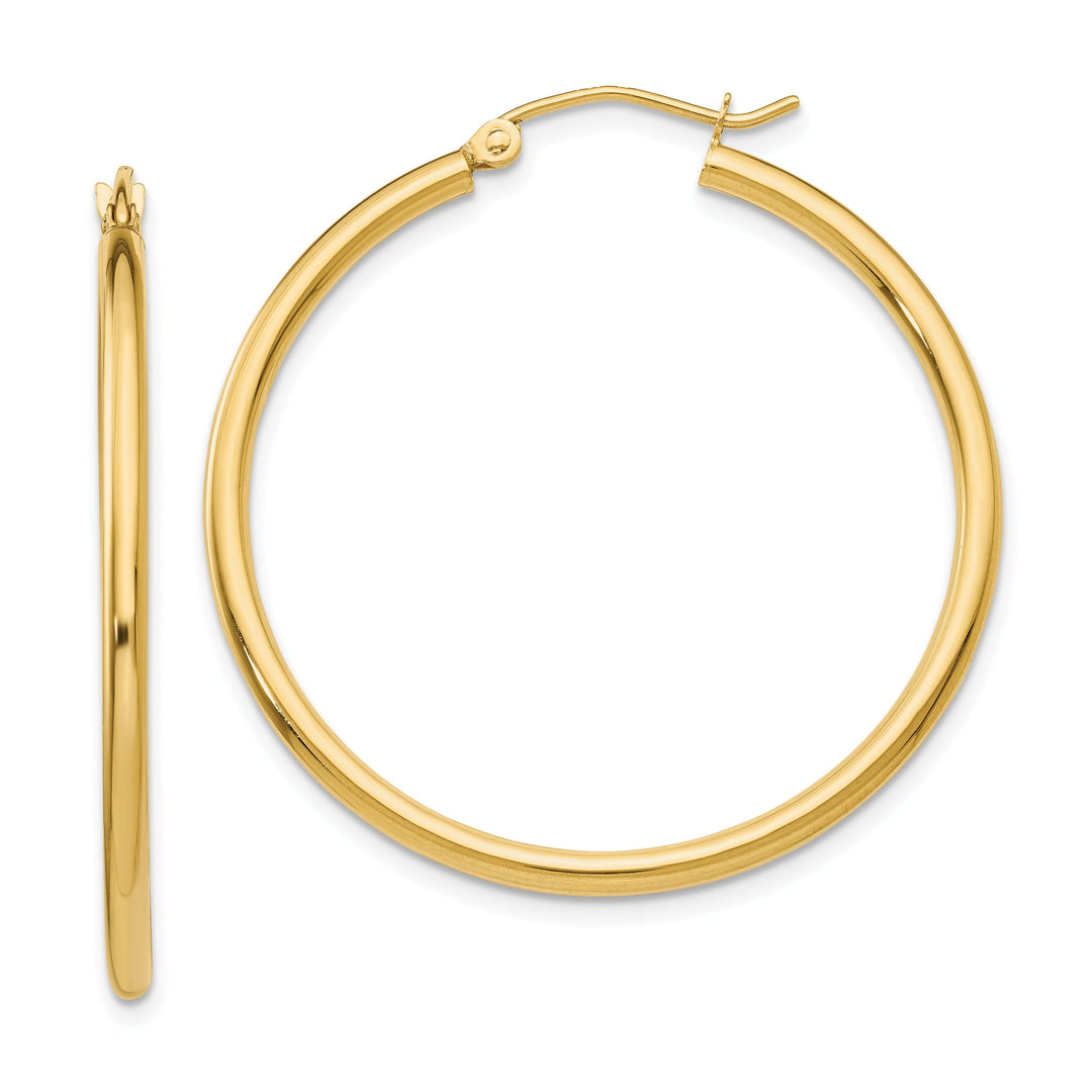 14k Yellow Gold Polished 2MM Round Hoop Earrings