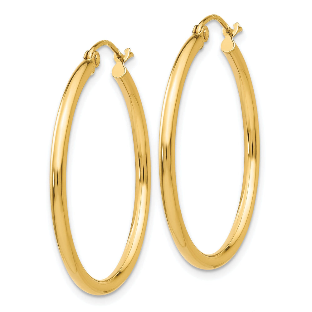 14k Yellow Gold Polished 2MM Round Hoop Earrings