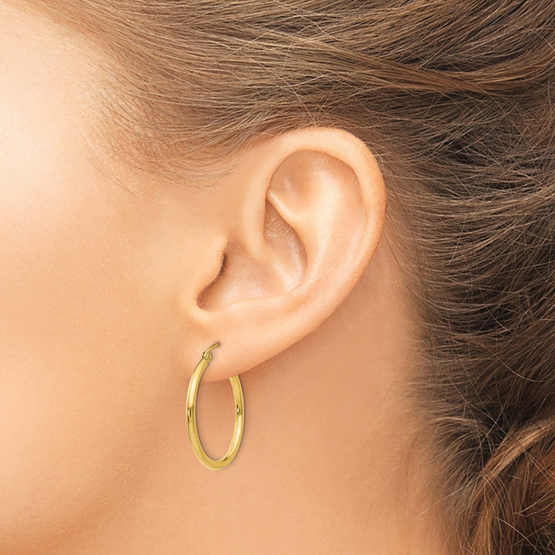 14k Yellow Gold Polished 2MM Round Hoop Earrings