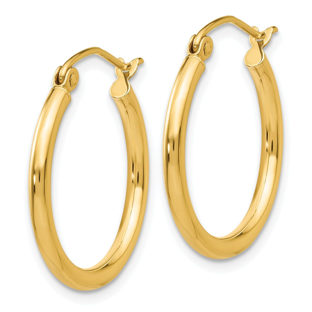 14k Yellow Gold Polished 2MM Round Hoop Earrings