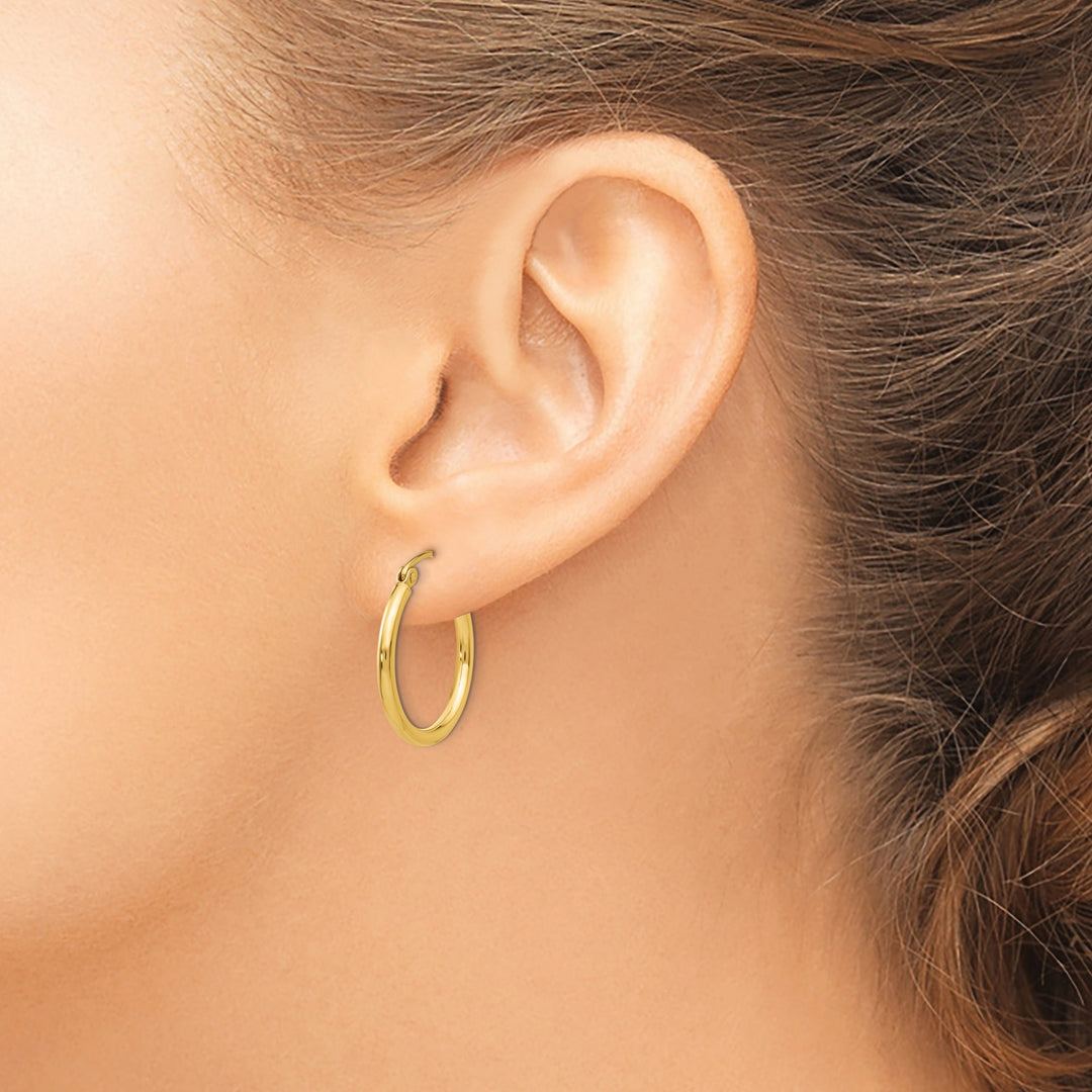 14k Yellow Gold Polished 2MM Round Hoop Earrings