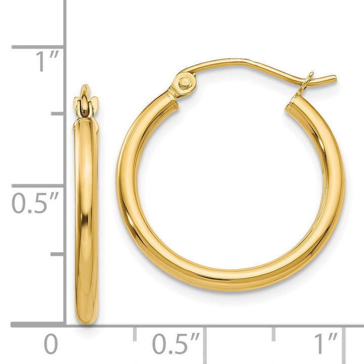 14k Yellow Gold Polished 2MM Round Hoop Earrings