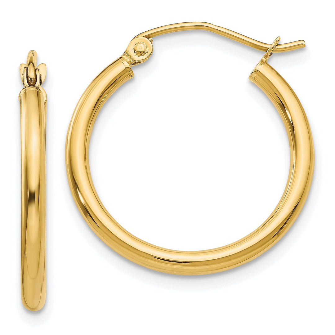 14k Yellow Gold Polished 2MM Round Hoop Earrings