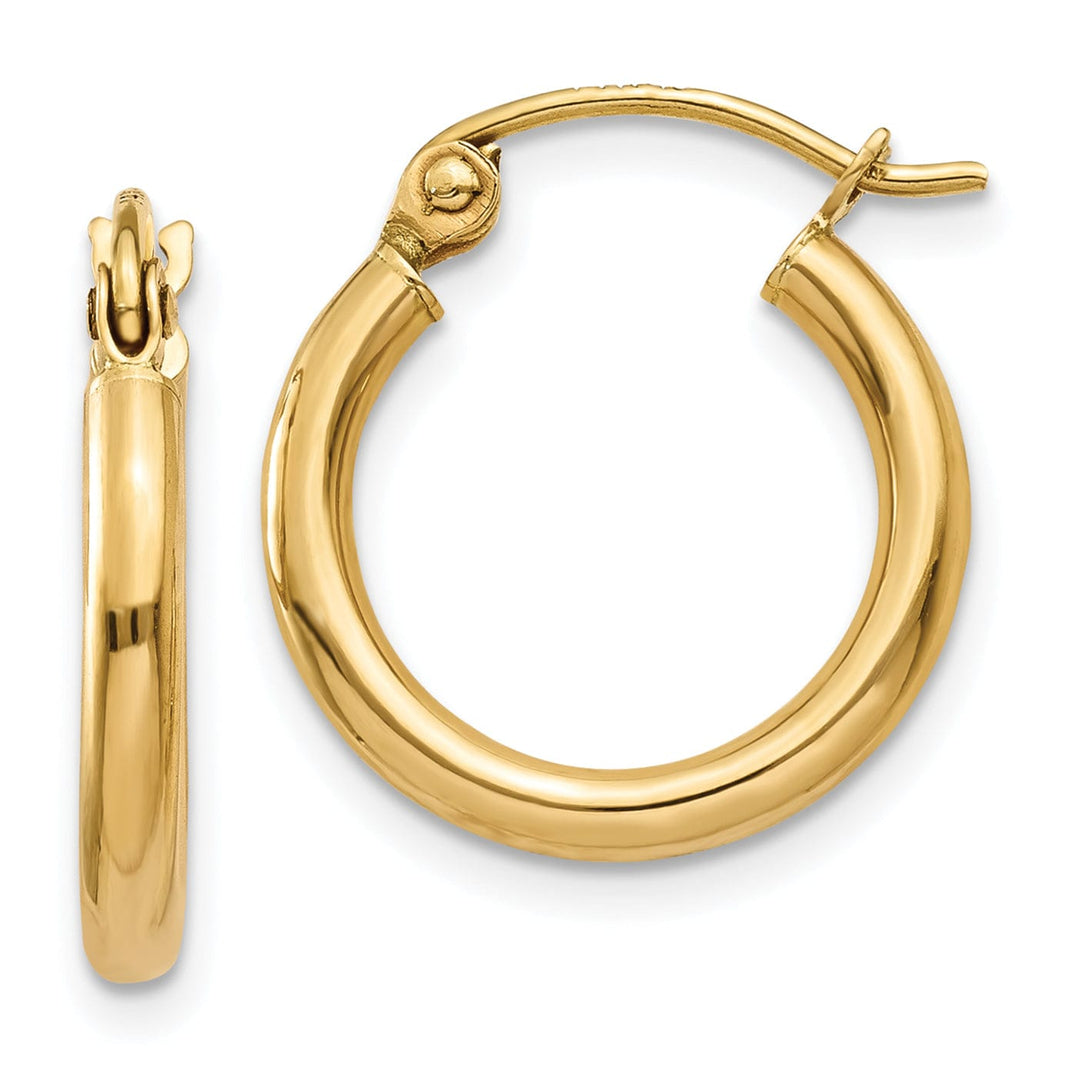 14k Yellow Gold Polished 2MM Round Hoop Earrings