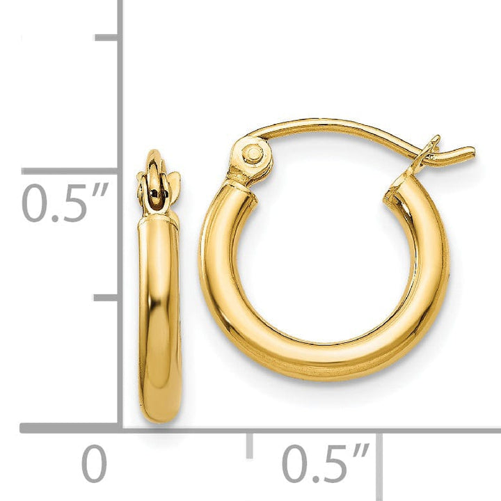 14k Yellow Gold Polished 2MM Round Hoop Earrings