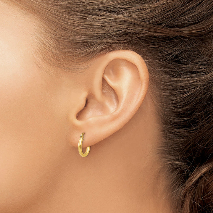 14k Yellow Gold 2-MM Lightweight Tube Hoop Earrings