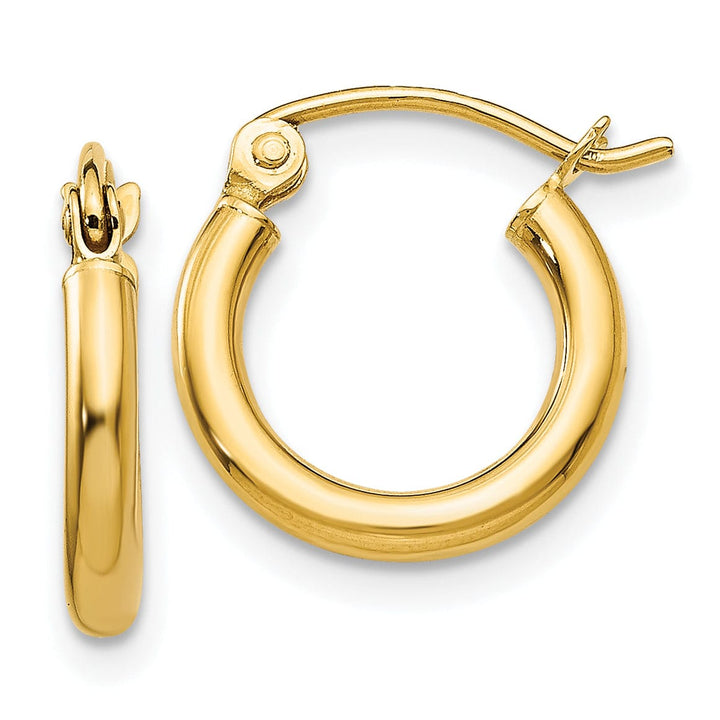 14k Yellow Gold 2-MM Lightweight Tube Hoop Earrings