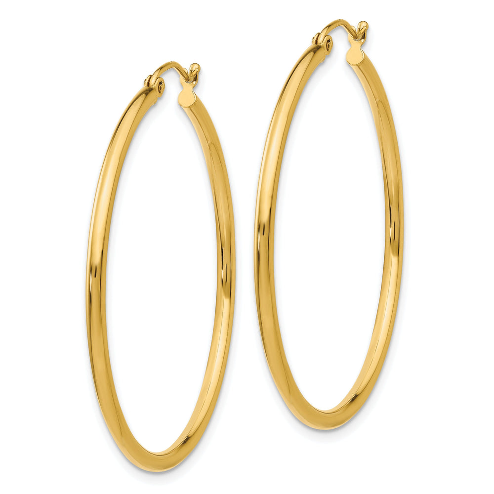 14k Yellow Gold Polished 2MM Round Hoop Earrings