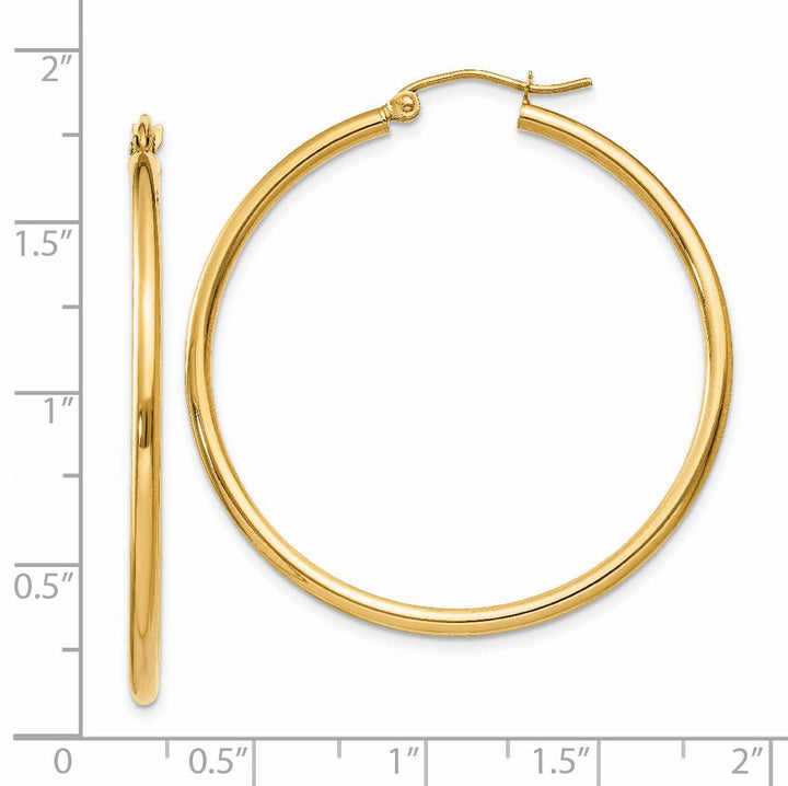 14k Yellow Gold Polished 2MM Round Hoop Earrings