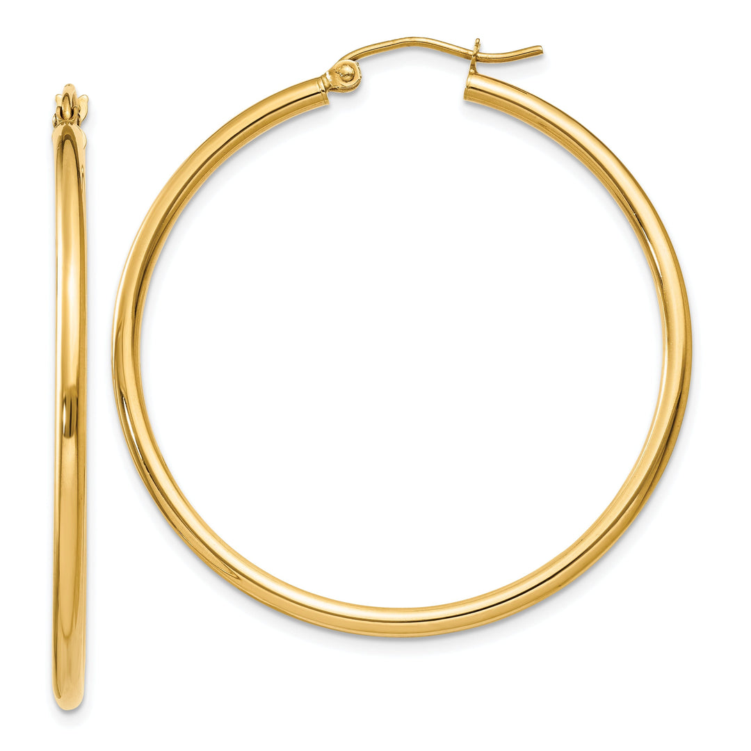 14k Yellow Gold Polished 2MM Round Hoop Earrings