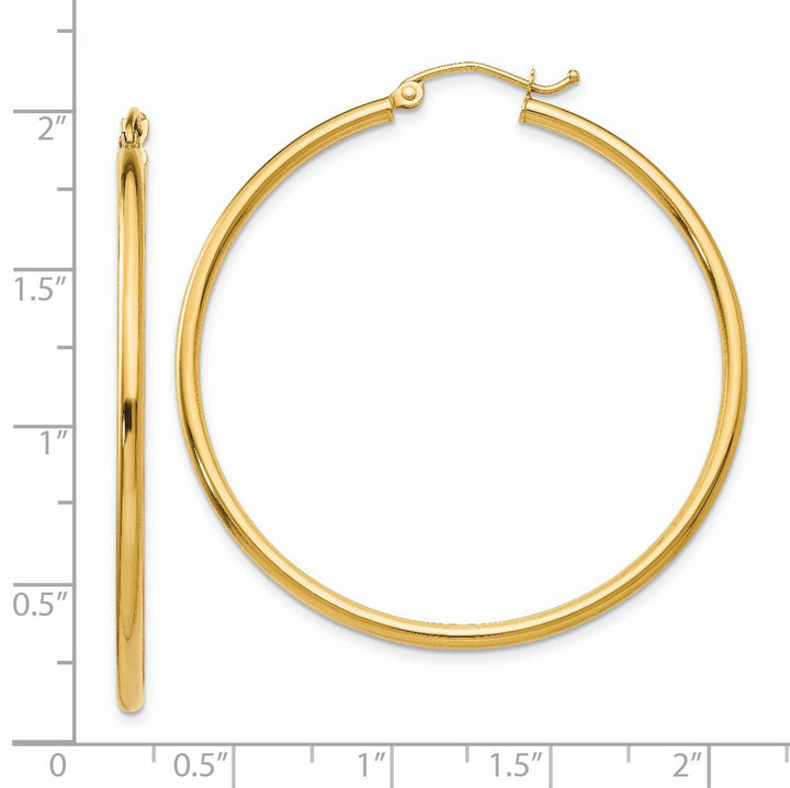 14k Yellow Gold Polished 2MM Round Hoop Earrings