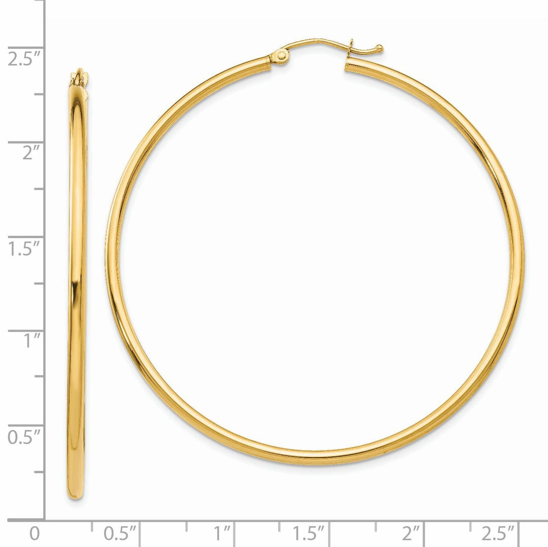 14k Yellow Gold Polished 2MM Round Hoop Earrings