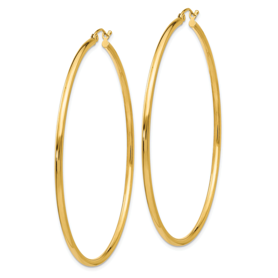14k Yellow Gold Polished 2MM Round Hoop Earrings