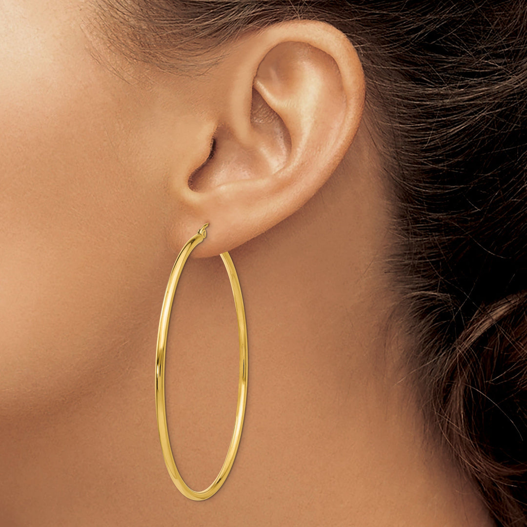 14k Yellow Gold Polished 2MM Round Hoop Earrings