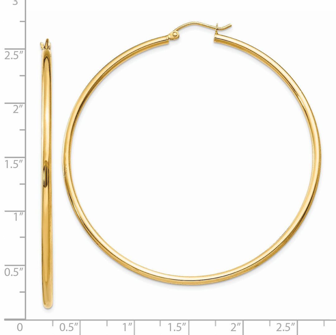 14k Yellow Gold Polished 2MM Round Hoop Earrings
