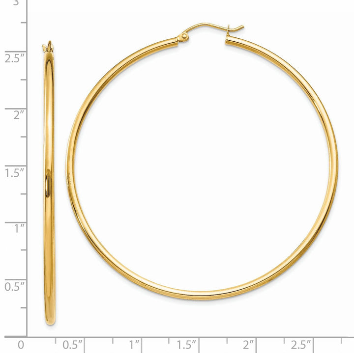 14k Yellow Gold Polished 2MM Round Hoop Earrings
